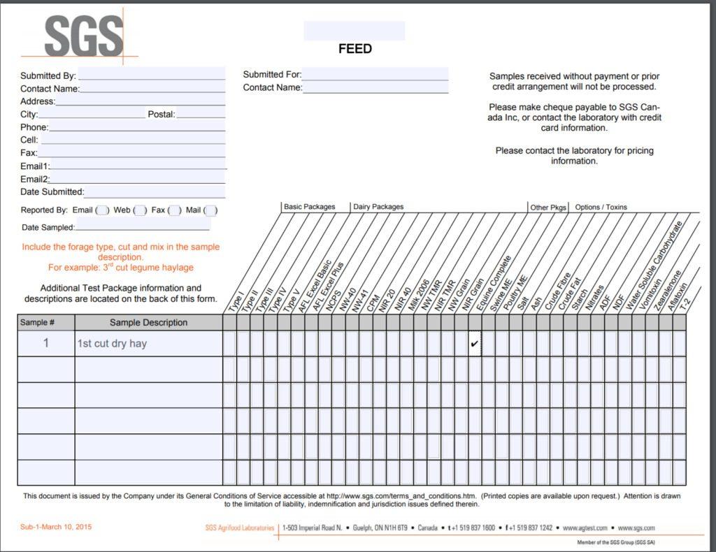 Sample Hay Analysis Submission Form
